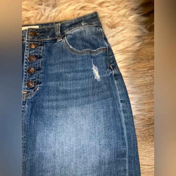 PACSUN women’s distressed button zipper blue jeans mini skirt - Picture 3 of 9